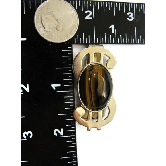 Dollar Sign Money Clip Imitation Tiger Eye Stainless Steel Cash ID Holder - Picture 7 of 10